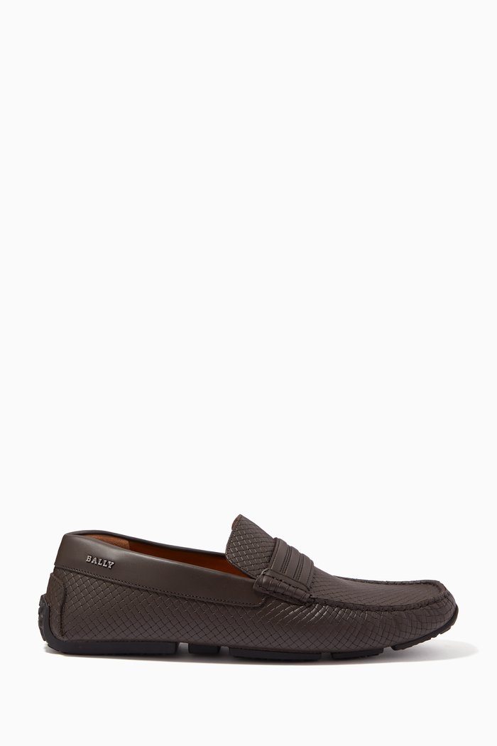 

Pilton Driver Shoes in Embossed Calf Leather, Brown
