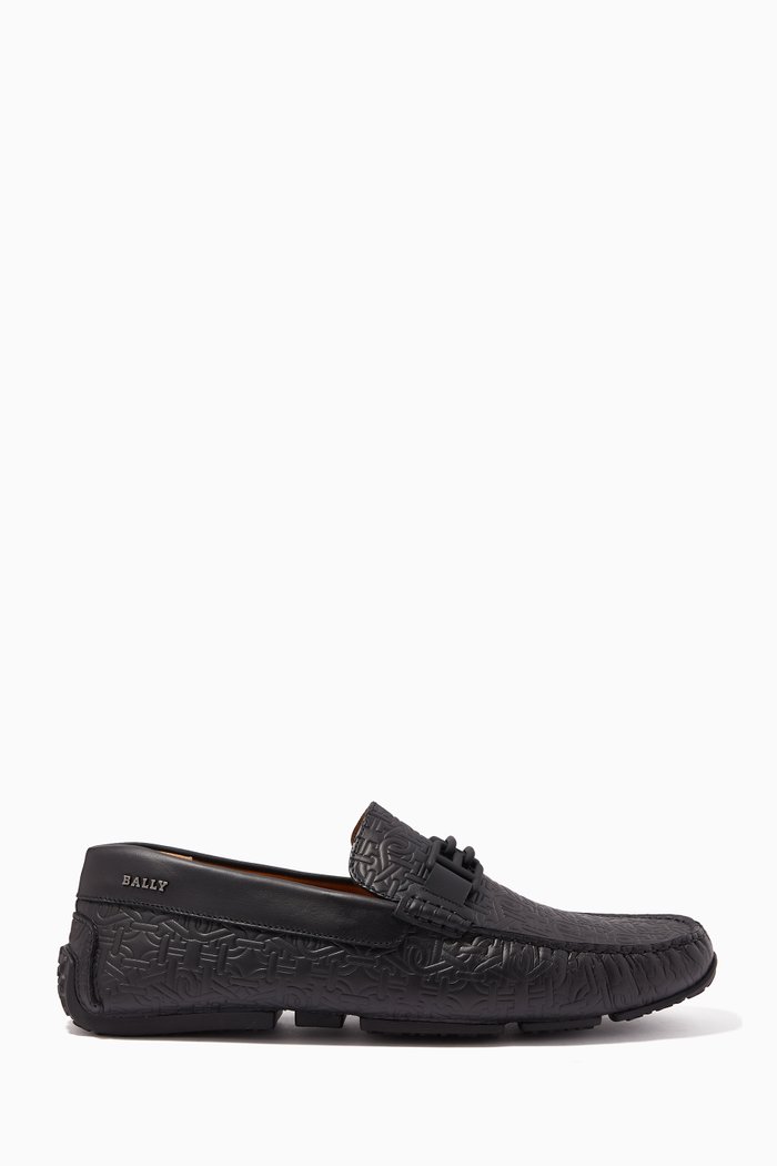 

Parsal Driver Shoes in Embossed Calf Leather, Black