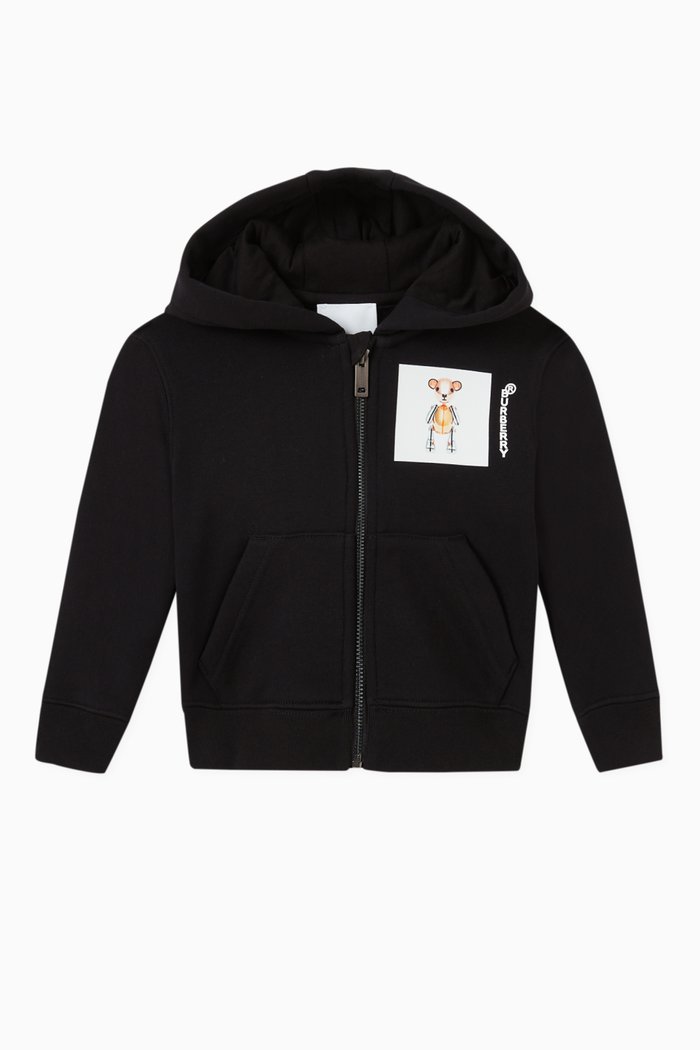 

Thomas Bear Hooded Top in Loop-back Cotton, Black