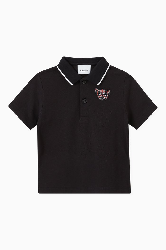 

Polo with Thomas Bear Patch in Cotton Piqué, Black