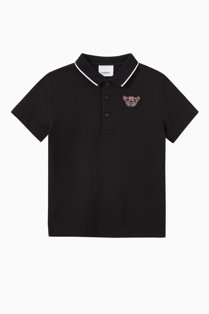 

Thomas Bear Motif Polo Shirt in Cotton Piqué, Black