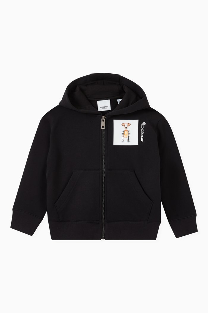 

Thomas Bear Hooded Top in Loop-back Cotton, Black