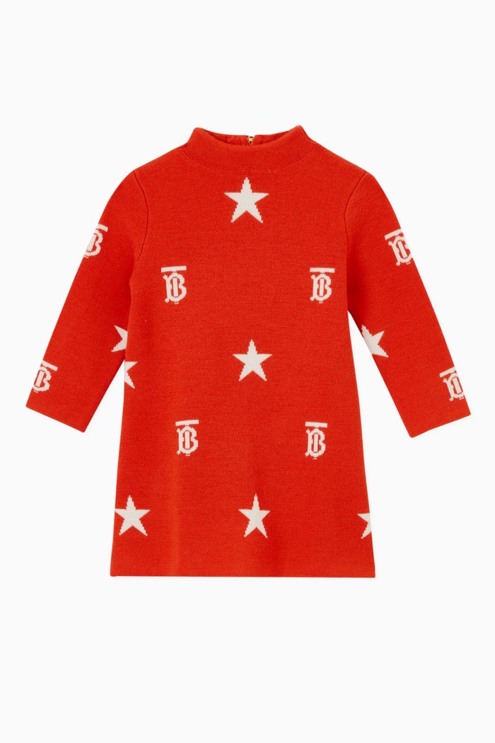 

Star & Monogram Motif Dress in Wool Blend, Orange