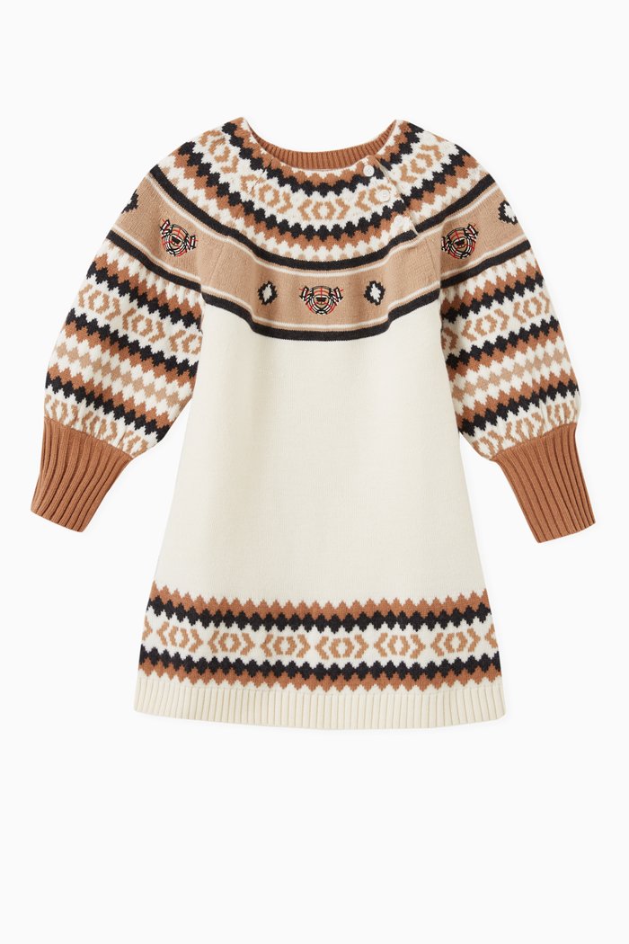 

Long-sleeve Dress in Fair Isle Wool Cashmere, Brown