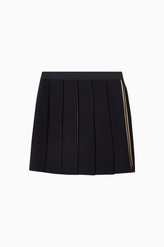 

Icon Stripe Detail Pleated Skirt in Wool Blend, Blue