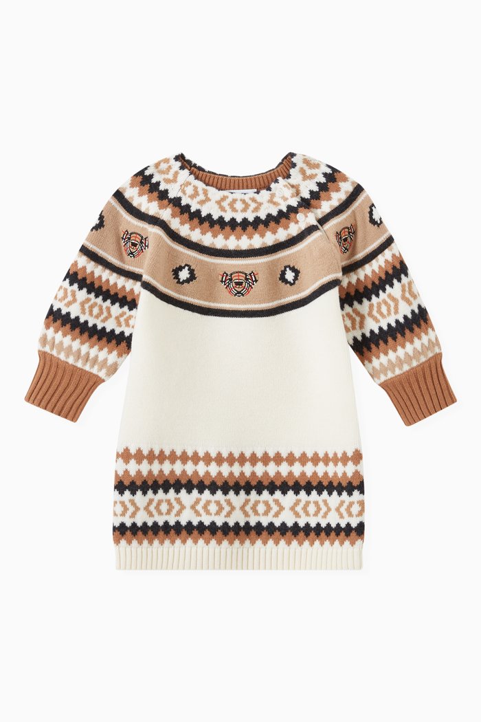 

Long-sleeve Dress in Fair Isle Wool Cashmere, Brown