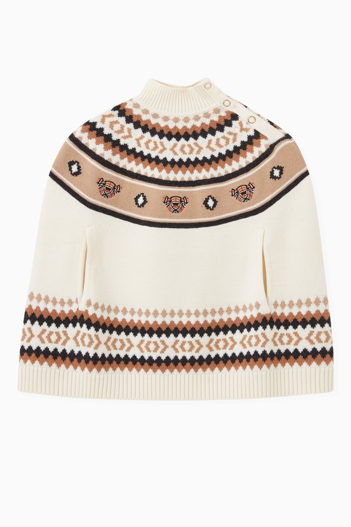 

Poncho in Fair Isle Wool Cashmere, Brown