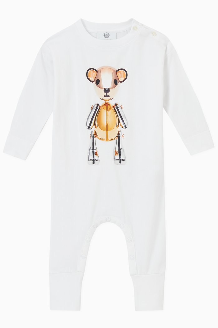 Thomas Bear Playsuit in Cotton Jersey, White