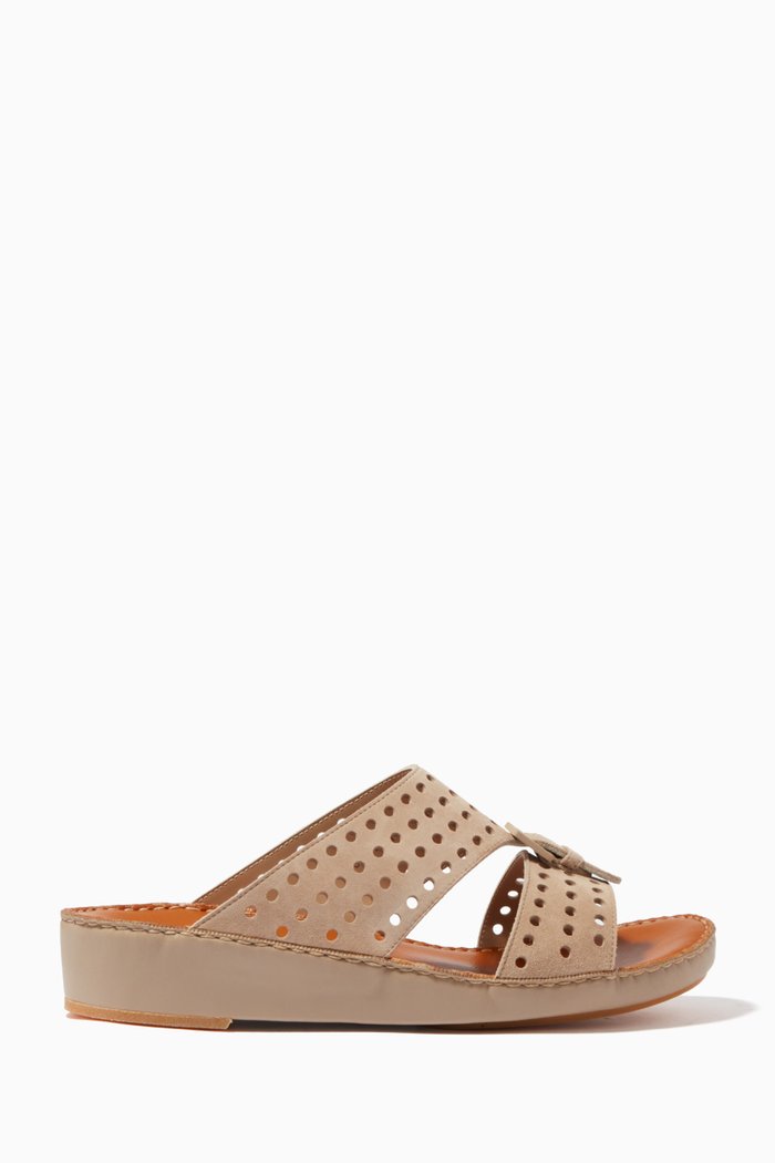 Cinghia Perforato Sandals in Suede, Neutral