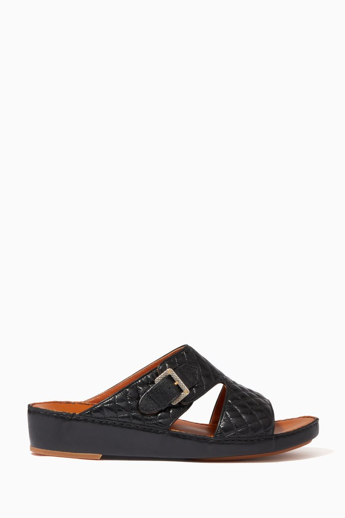 

Laterale Sandals in Matelassé Goatskin Leather, Black