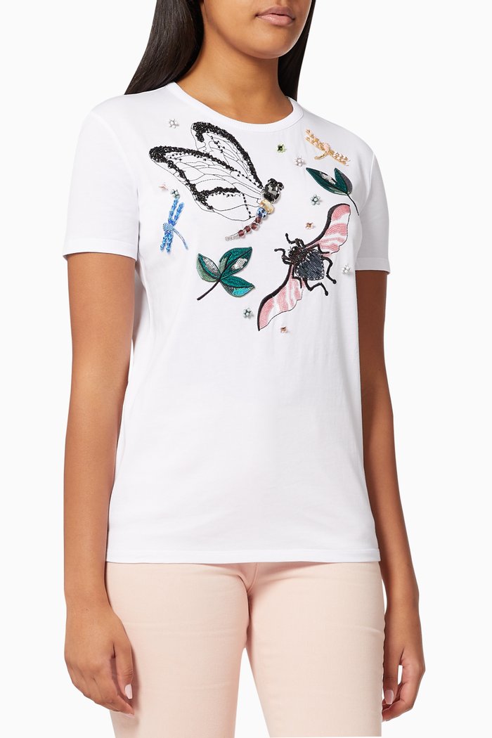 

Ciocca Embellished T-shirt in Jersey, White
