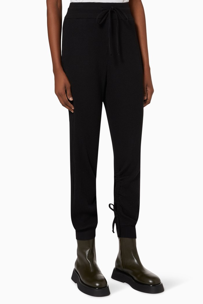 Jumbo Stark Thermal Gathered Joggers in Rib Knit, Black