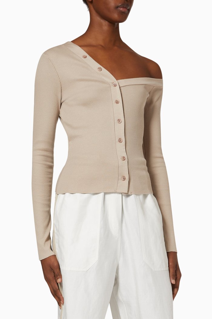 

Tilted Henley Cardigan in Mass Rib, Neutral