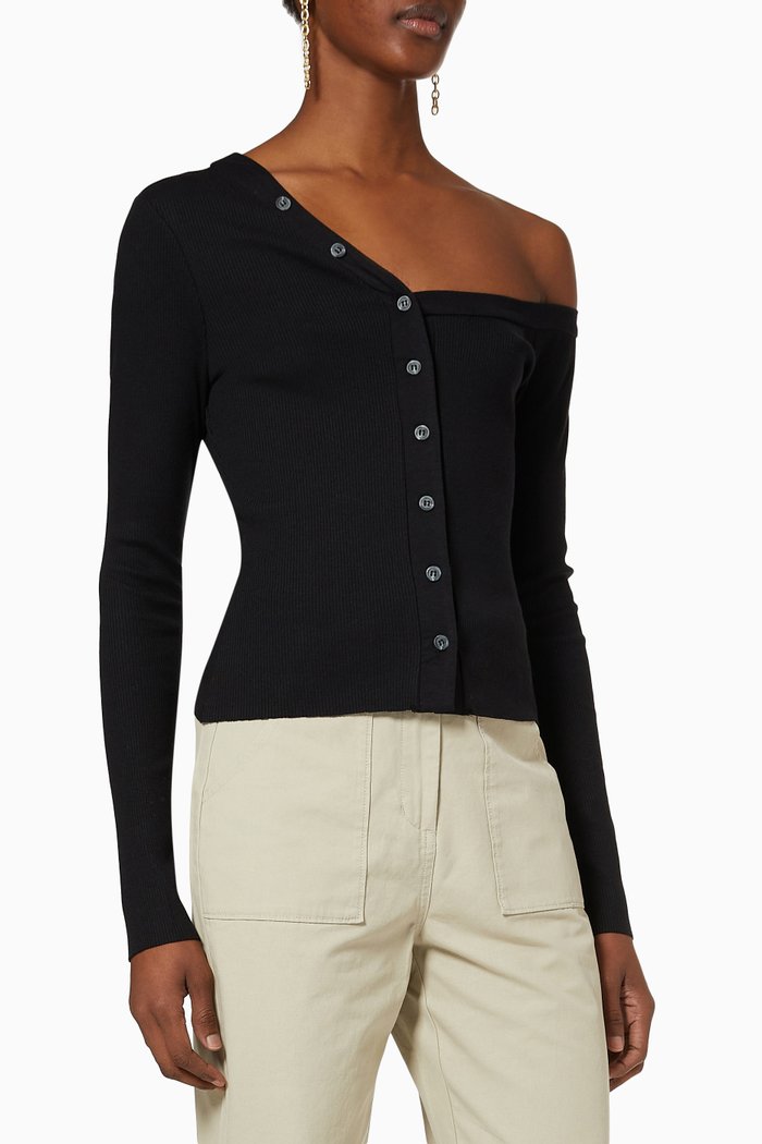 

Tilted Henley Cardigan in Mass Rib, Black