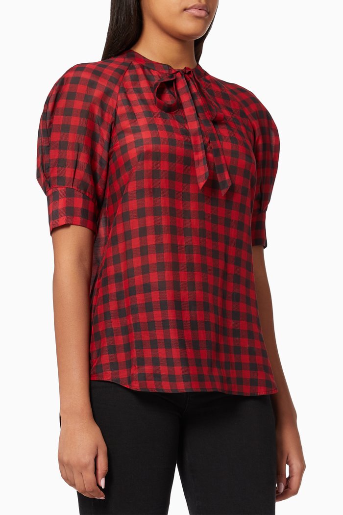 

Termale Checkered Blouse in Silk-blend Voile, Red