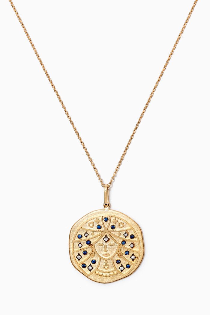 

Virgo Zodiac Necklace with Sapphire & Diamond in 14kt Yellow Gold, Blue