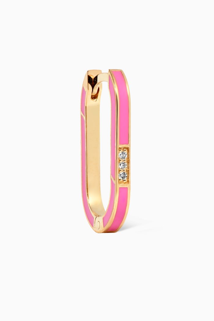 

BonBon Single Earring with Enamel & Diamonds in 14kt Yellow Gold, Pink