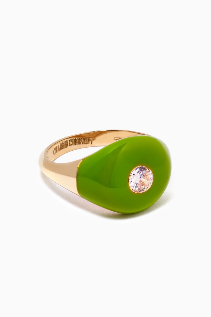 

BonBon Pinky Ring with Enamel & Quartz in 14kt Yellow Gold, Green