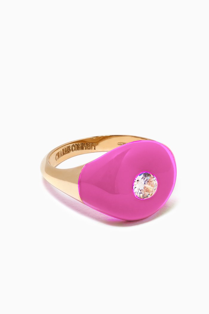 

BonBon Pinky Ring with Enamel & Quartz in 14kt Yellow Gold, Pink