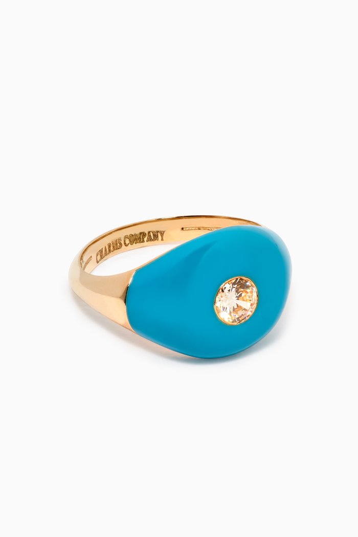 

BonBon Pinky Ring with Enamel & Quartz in 14kt Yellow Gold, Blue