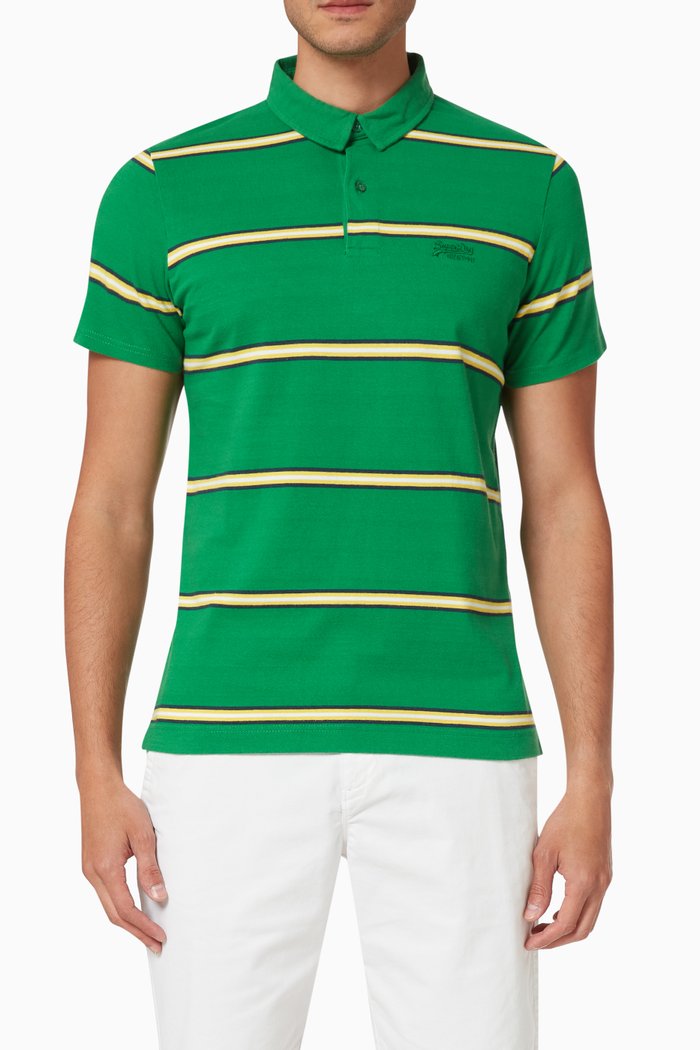 

Academy Stripe Polo Shirt in Organic Cotton Piqué, Green