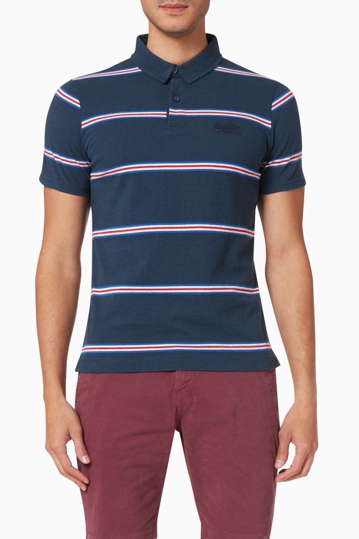 

Academy Stripe Polo Shirt in Organic Cotton Piqué, Blue