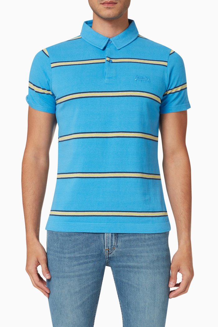 

Academy Stripe Polo Shirt in Organic Cotton Piqué, Blue