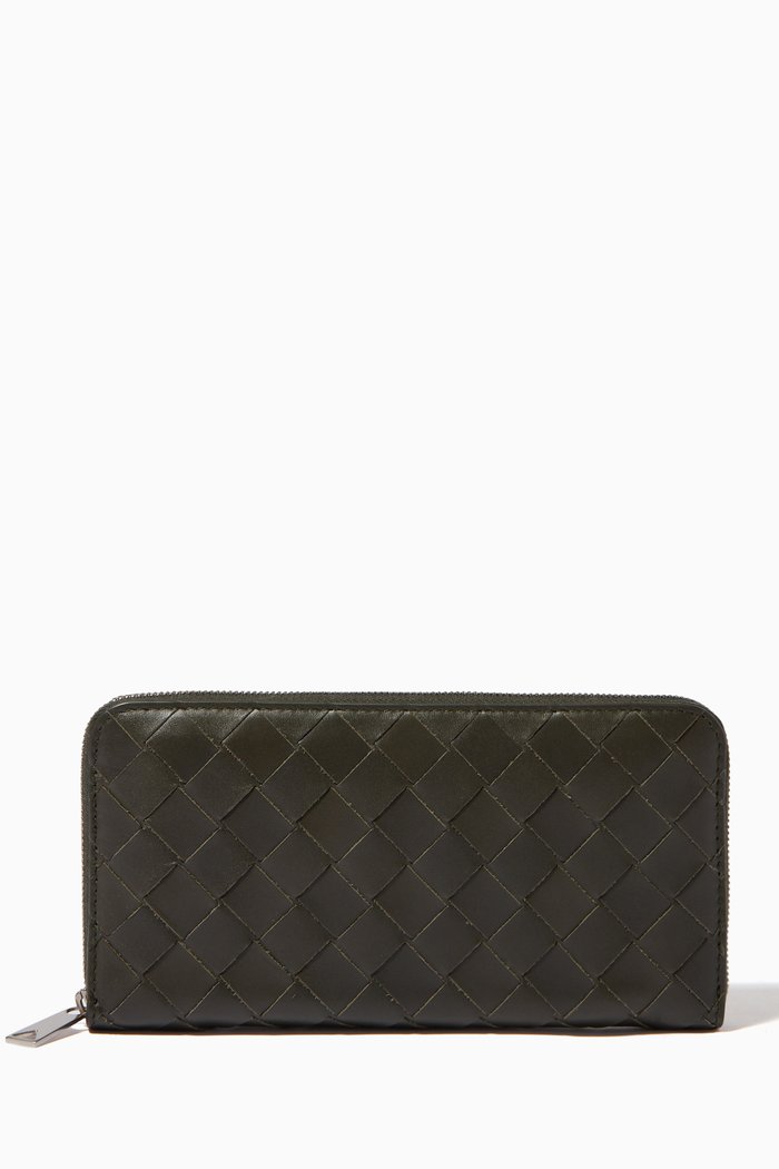 

Zip Around Wallet in Intrecciato Calfskin, Green