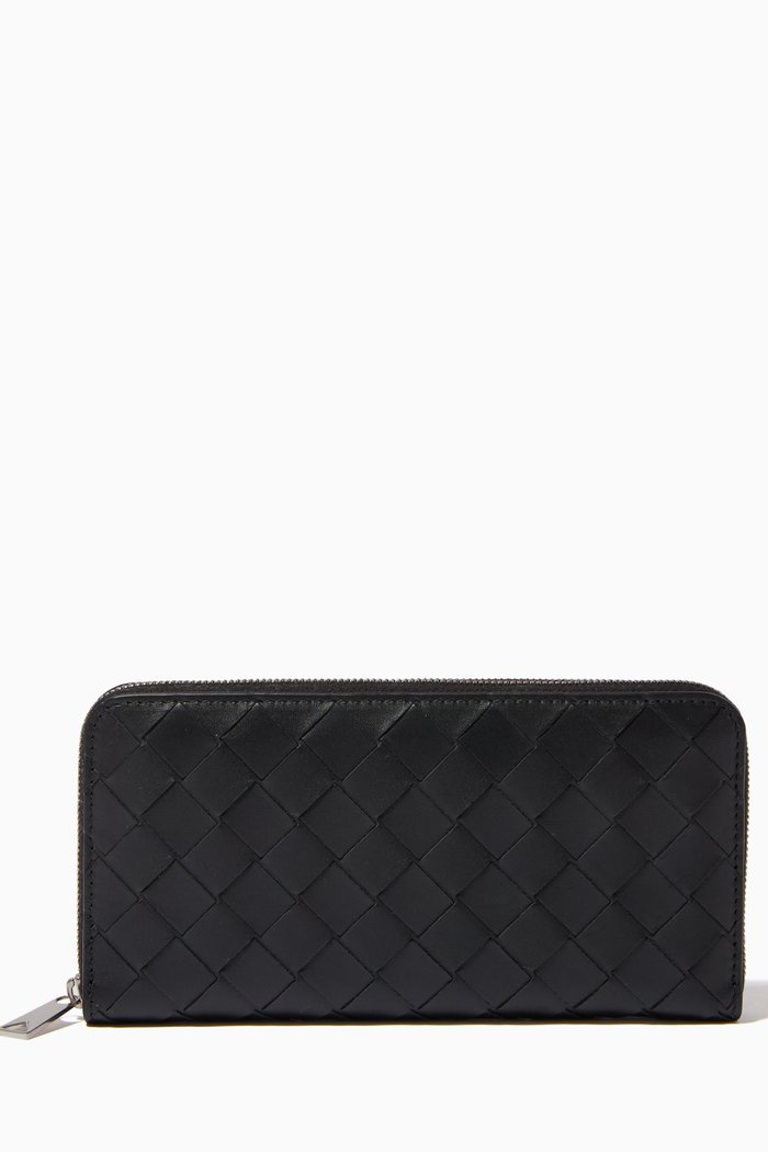 

Zip Around Wallet in Intrecciato Calfskin, Black