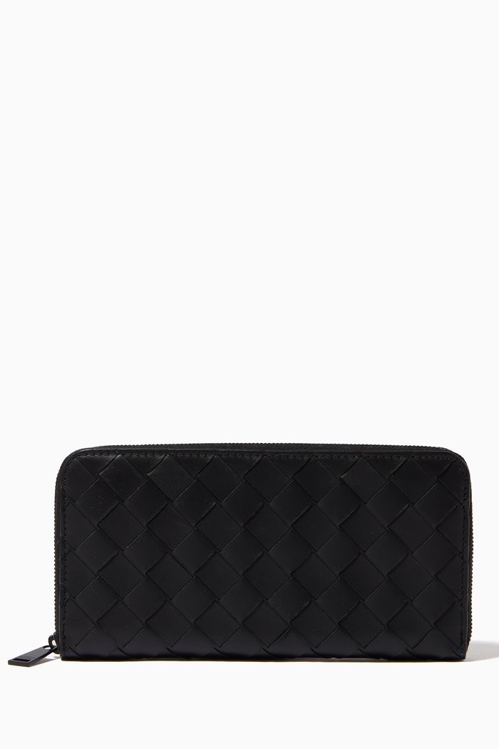 

Zip Around Wallet in Intrecciato Calfskin, Black