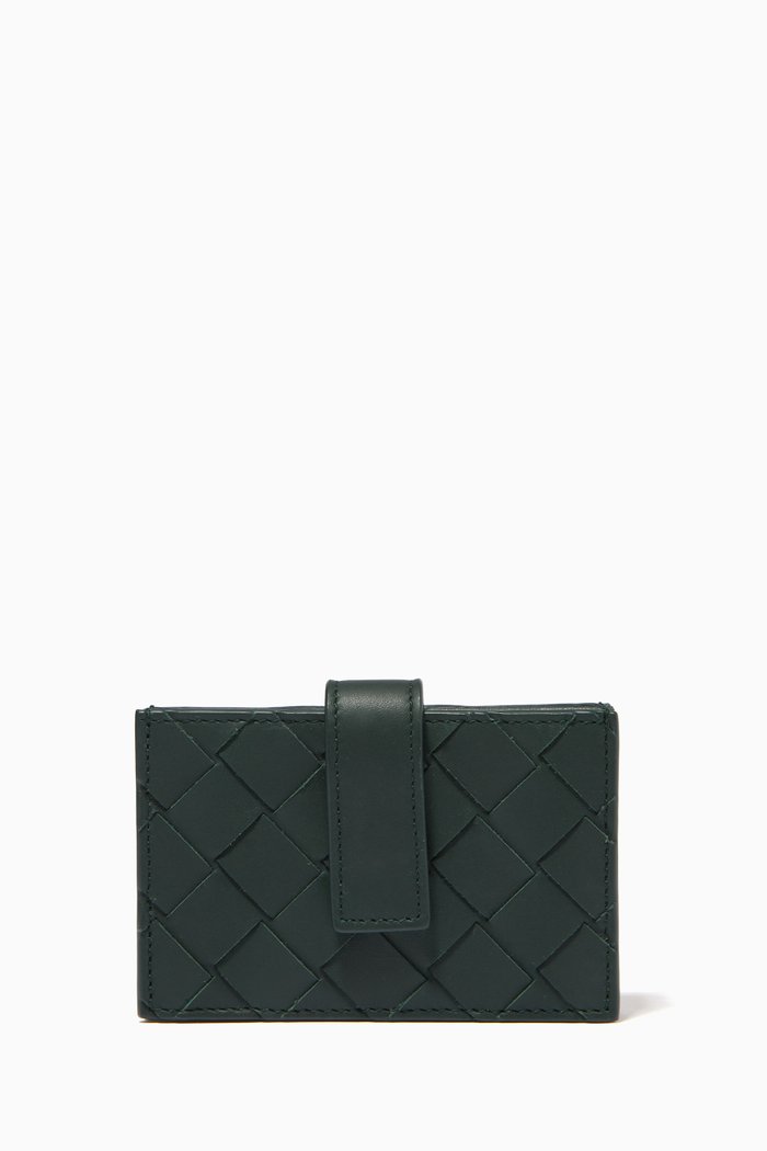 

Card Case in Intrecciato Calfskin, Green