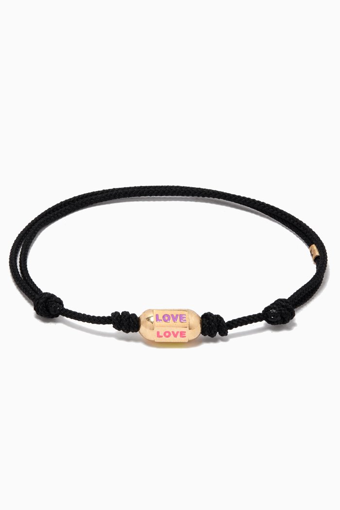 

"Love" Hexagon Bolt on Cord Bracelet in 14kt Yellow Gold, Black