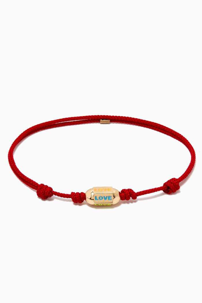 

"Love" Hexagon Bolt on Cord Bracelet in 14kt Yellow Gold, Red
