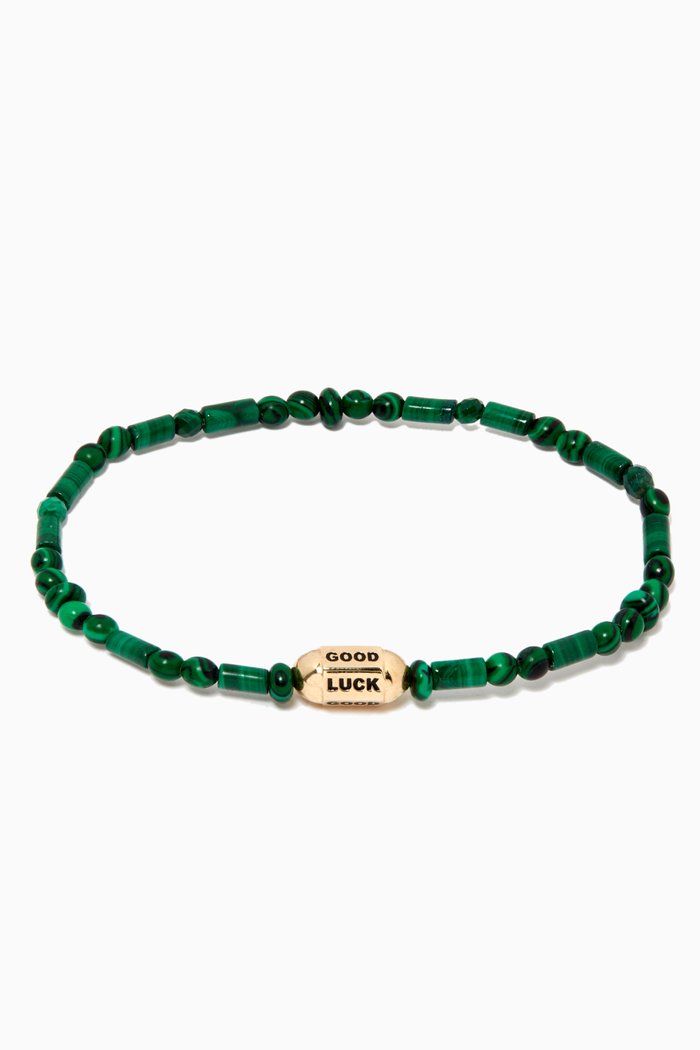 

"Good Luck" Hexagon Bolt Beaded Bracelet in 14kt Yellow Gold, Green