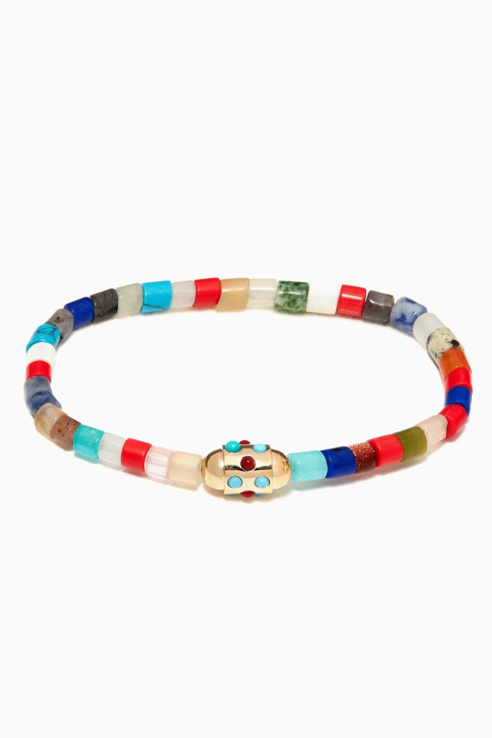 

Round Bolt with Cabochon Beaded Bracelet in 14kt Yellow Gold, Multicolour