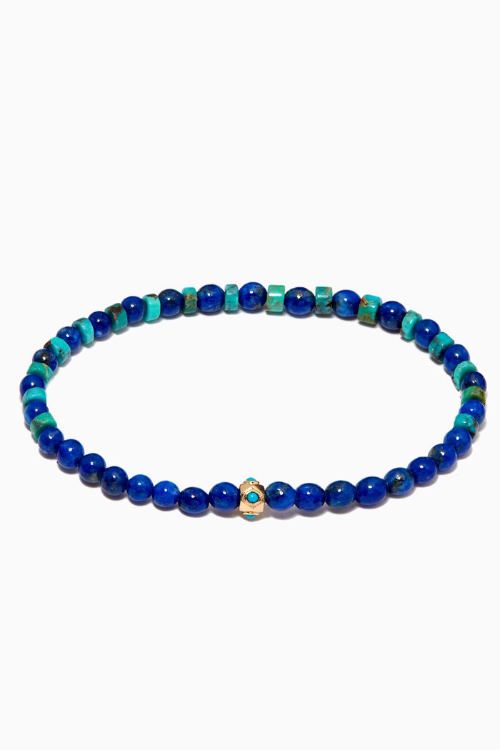 

Tetra Bead with Turquoise Beaded Bracelet in 14kt Yellow Gold, Blue