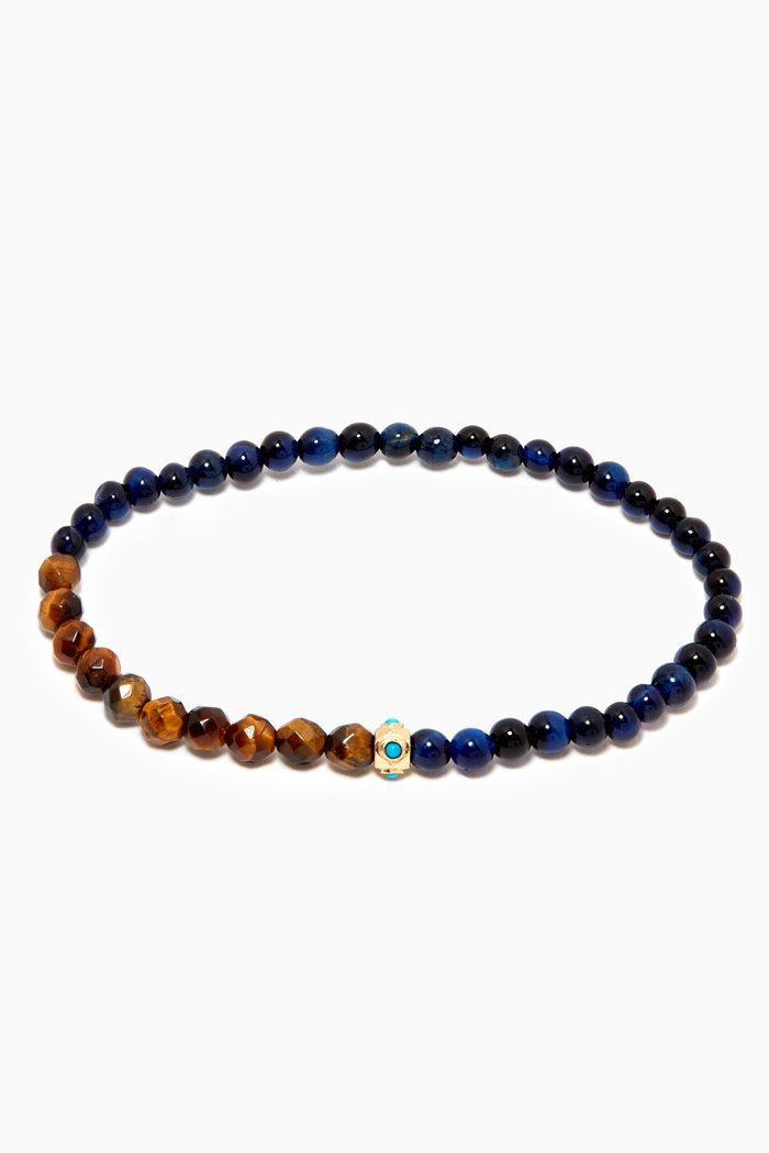 

Tetra Bead with Turquoise Beaded Bracelet in 14kt Yellow Gold, Brown