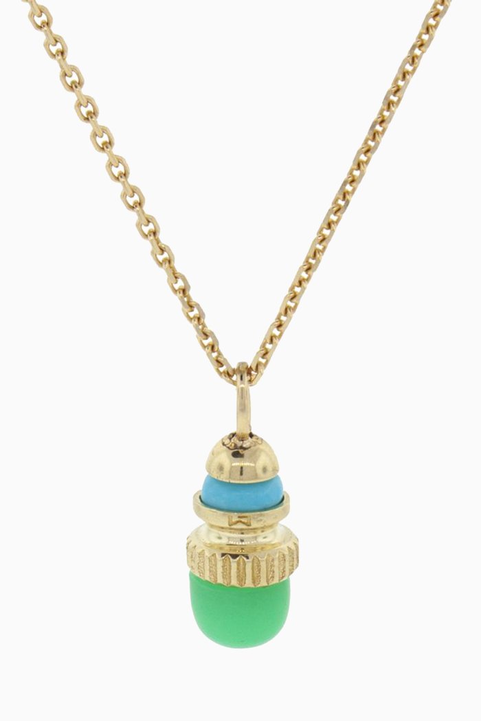 

Amulet Pendant with Turquoise & Chrysoprase in 14kt Yellow Gold, Blue