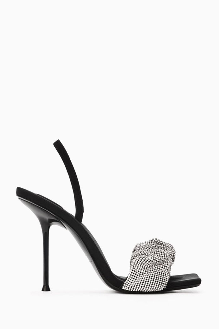 

Julie Scrunchie Sandals in Crystals & Leather, Black