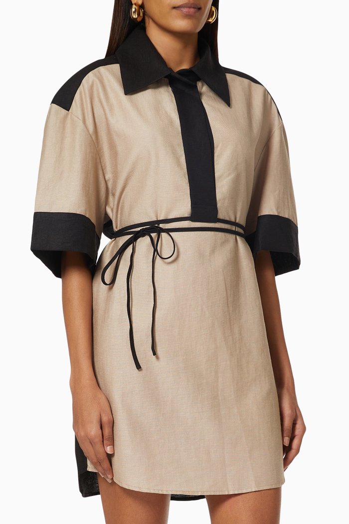

Placket Dress in Linen Blend, Multicolour