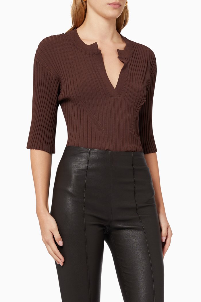 

Bodysuit in Ribbed Knit, Brown