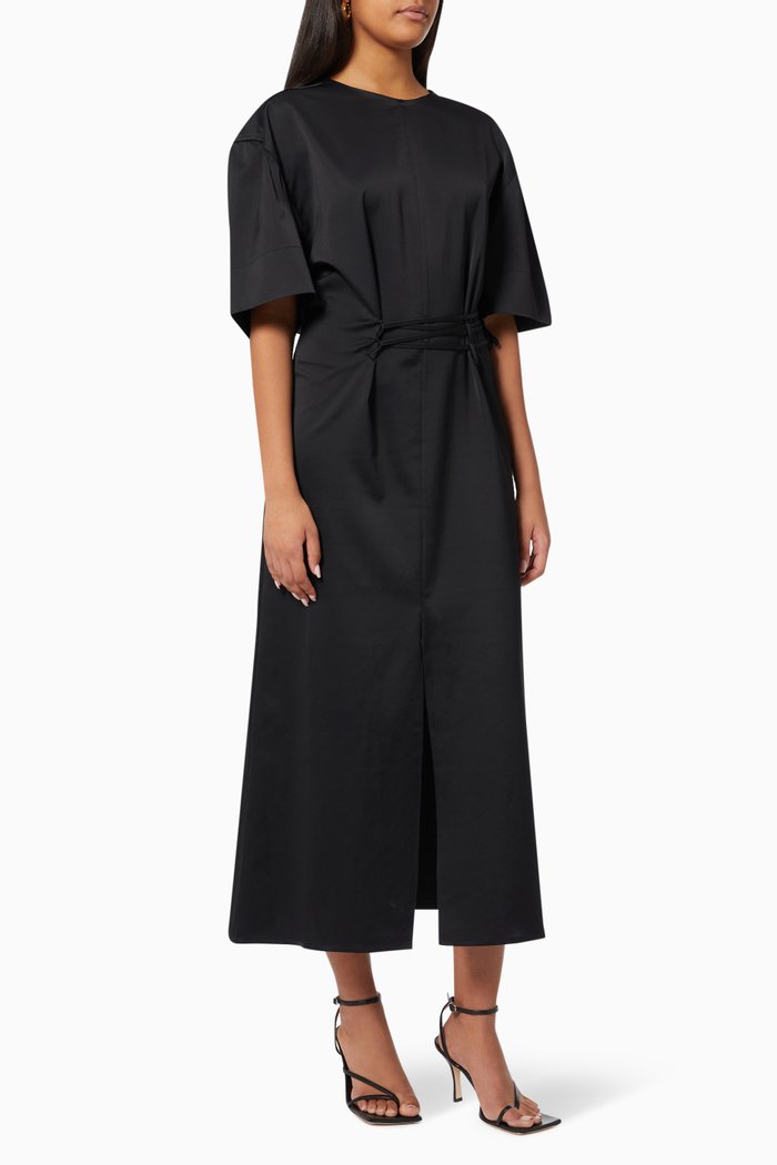 

Cinched T-shirt Midi Dress in Textured Fabric, Black