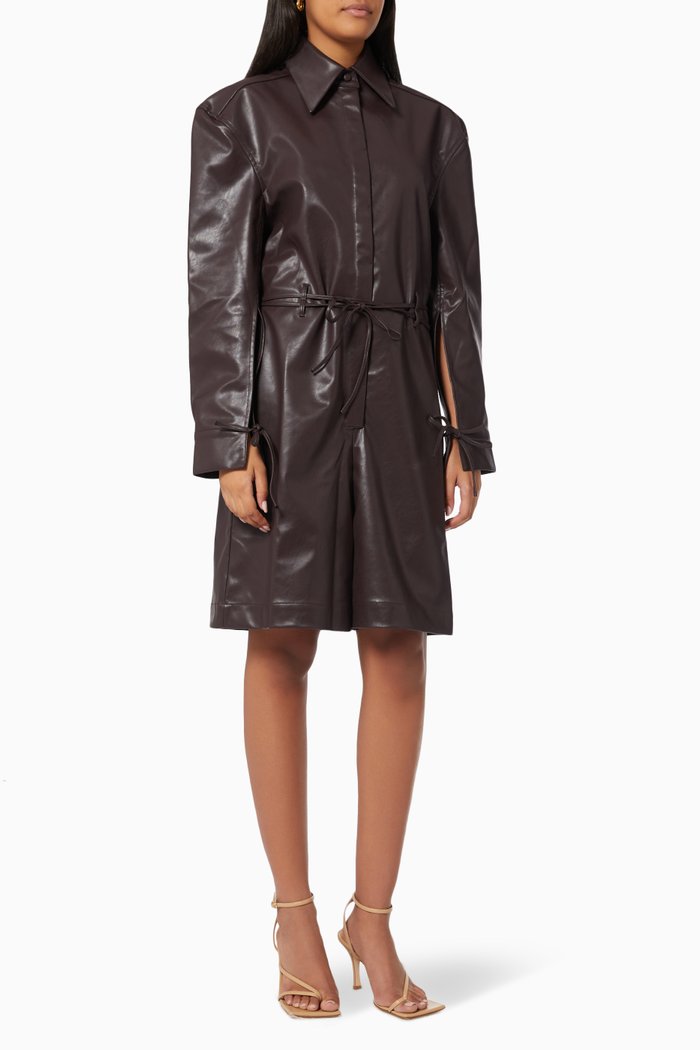 Cinched Midi Jumpsuit in Vegan Leather, Red