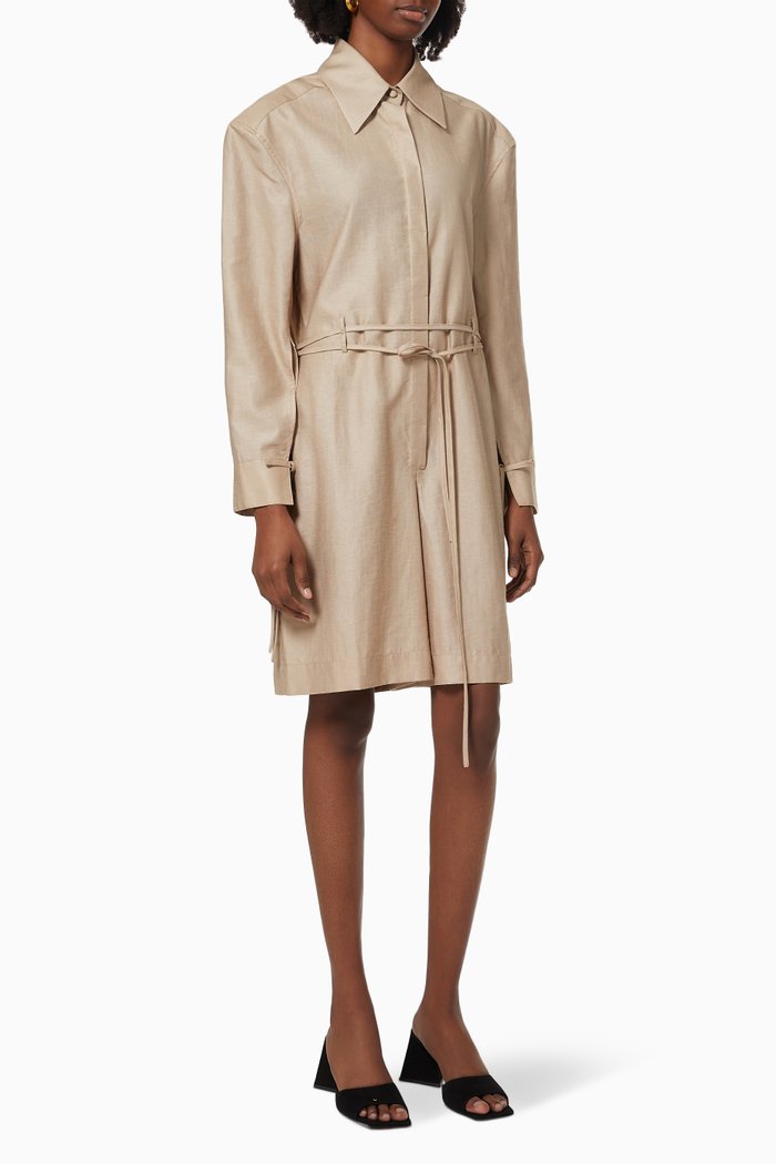 Cinched Midi Jumpsuit in Vegan Leather, Neutral