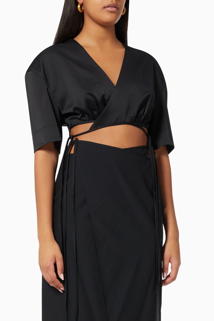 

Wrap Crop Top in Textured Fabric, Black