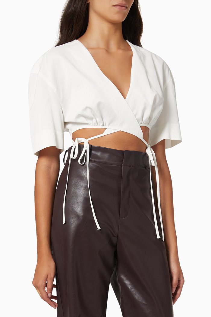 

Wrap Crop Top in Textured Fabric, Neutral
