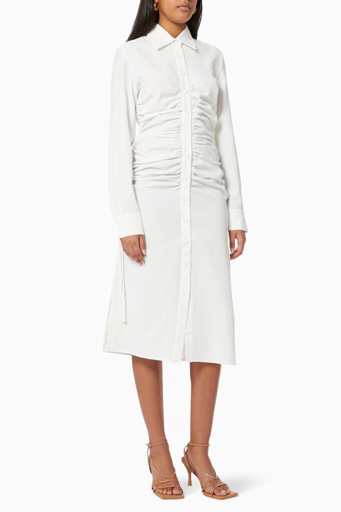 

Ruched Shirt Dress in Textured Fabric, Neutral
