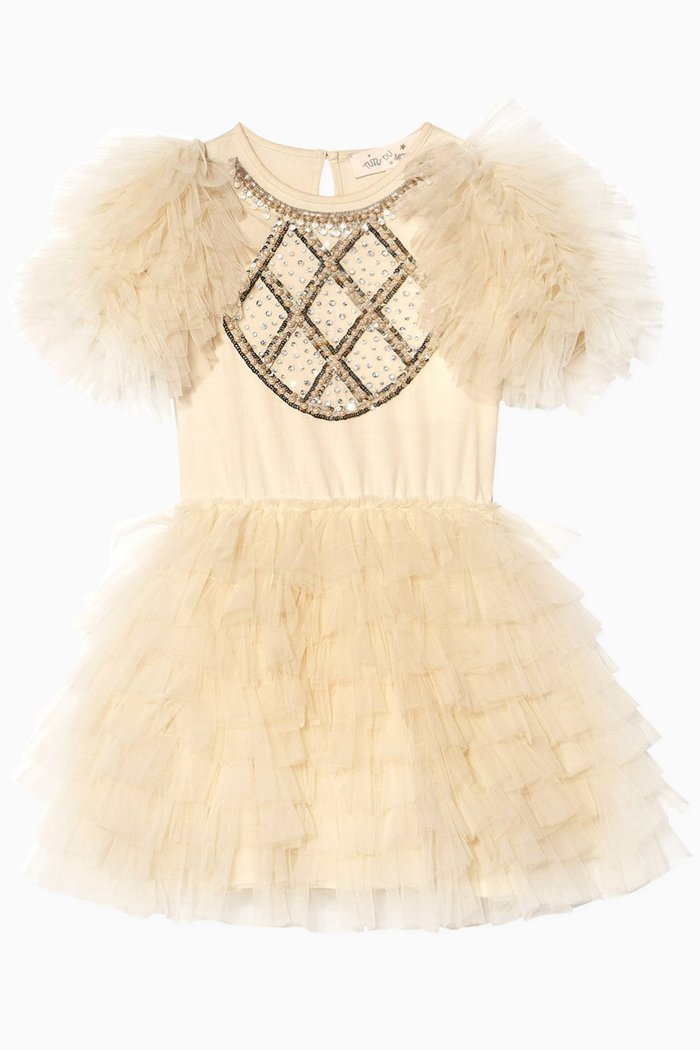 

Filigree Tutu Dress in Tulle, Yellow