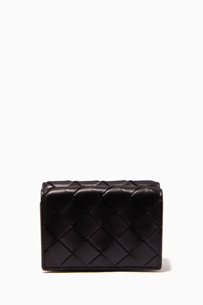 

Tiny Tri-fold Wallet in Intrecciato Nappa, Black