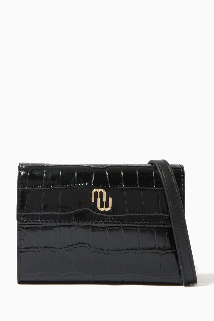 

Cardholder in Croc-effect Embossed Leather, Black